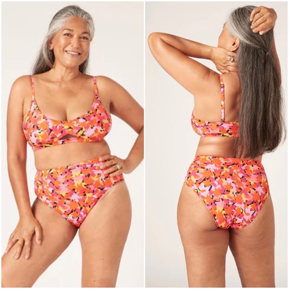 Modibodi Recycled Keyhole Crop Top + Hi-Waist Cheeky Briefs (Bloom Multi) - Picture 2 of 5